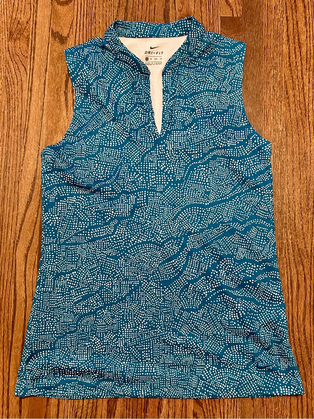 Nike Dri-FIT Sleeveless Golf Polo Top Teal White Print Embroidered Swoosh XS